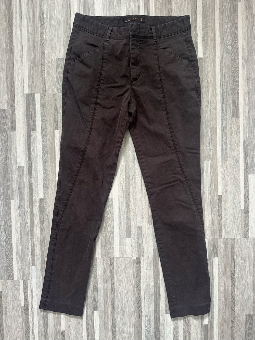 Zara Woman Brown Slim-Fit Trousers with Front Seam – Size US 8